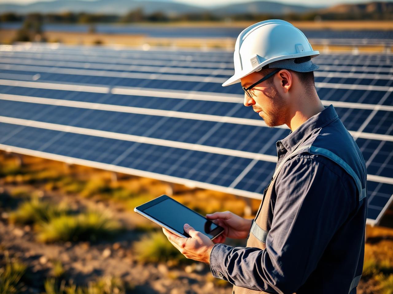 Engineer reviewing performance data at a utility-scale solar site